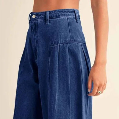 PANTALONES VAQUEROS  CON PLIEGUES LATERALES,HOLGADOS DE CINTURA ALTA PARA MUJER.