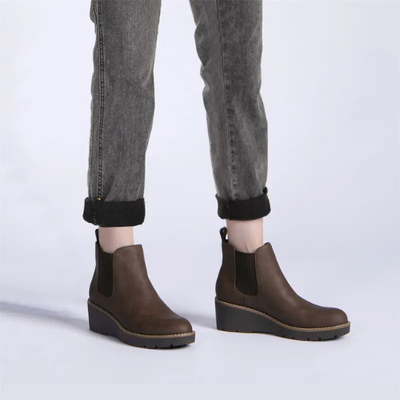 BOTAS CON PLATAFORMA ELÁSTICA Y SUELA ANTIDESLIZANTE CON CUÑA SIN CORDONES DE INVIERNO PARA MUJER