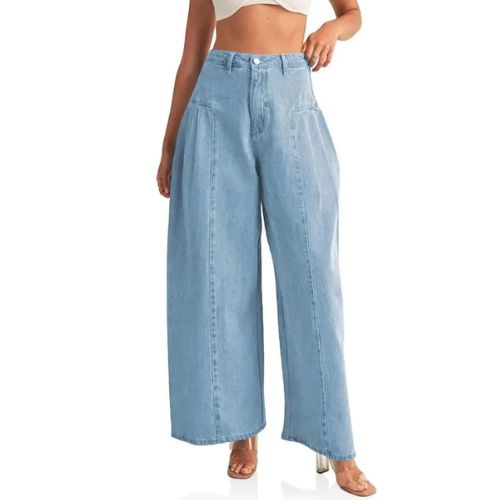 PANTALONES VAQUEROS  CON PLIEGUES LATERALES,HOLGADOS DE CINTURA ALTA PARA MUJER.