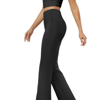PANTALONES DE TRABAJO LIGERAMENTE ACAMPANADOS DE OTOÑO PARA TI, CON CINTURA ALTA Y BOLSILLO TRASERO.