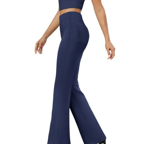 PANTALONES DE TRABAJO LIGERAMENTE ACAMPANADOS DE OTOÑO PARA TI, CON CINTURA ALTA Y BOLSILLO TRASERO.