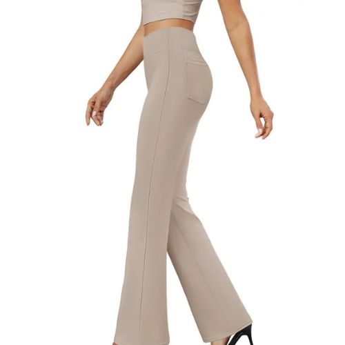PANTALONES DE TRABAJO LIGERAMENTE ACAMPANADOS DE OTOÑO PARA TI, CON CINTURA ALTA Y BOLSILLO TRASERO.