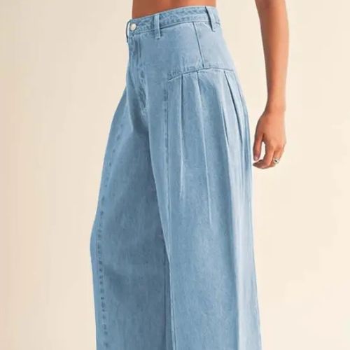 PANTALONES VAQUEROS  CON PLIEGUES LATERALES,HOLGADOS DE CINTURA ALTA PARA MUJER.