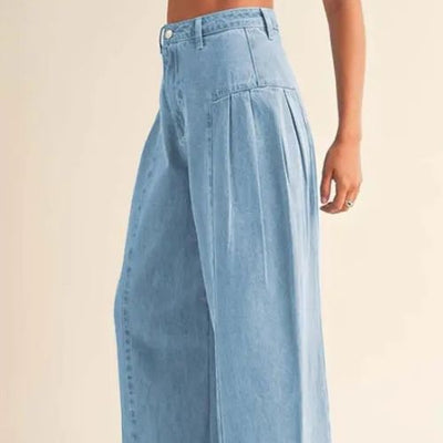 PANTALONES VAQUEROS  CON PLIEGUES LATERALES,HOLGADOS DE CINTURA ALTA PARA MUJER.