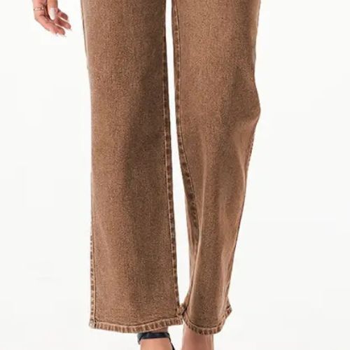 PANTALONES RECTOS, ELÁSTICOS DE CINTURA ALTA Y PIERNA ANCHA CON BOLSILLOS INCLINADOS PARA MUJER.