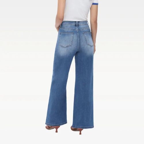 PANTALONES VAQUEROS ELÁSTICOS DE CINTURA ALTA Y PIERNA ANCHA PARA MUJER CON HEBILLA, PANTALONES HOLGADOS, ROPA INTERIOR, ROPA URBANA.