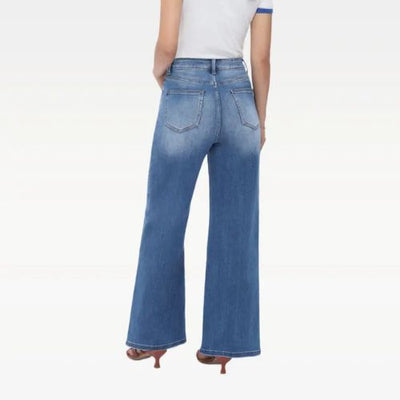 PANTALONES VAQUEROS ELÁSTICOS DE CINTURA ALTA Y PIERNA ANCHA PARA MUJER CON HEBILLA, PANTALONES HOLGADOS, ROPA INTERIOR, ROPA URBANA.