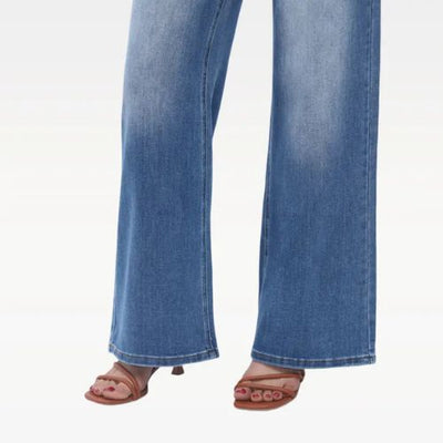 PANTALONES VAQUEROS ELÁSTICOS DE CINTURA ALTA Y PIERNA ANCHA PARA MUJER CON HEBILLA, PANTALONES HOLGADOS, ROPA INTERIOR, ROPA URBANA.