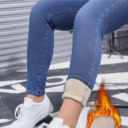 VAQUEROS GRUESOS DE MUJER CON FORRO POLAR DE ALTA ELASTICIDAD, MODA OTOÑO-INVIERNO