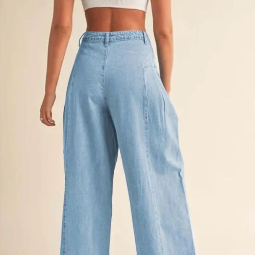 PANTALONES VAQUEROS  CON PLIEGUES LATERALES,HOLGADOS DE CINTURA ALTA PARA MUJER.