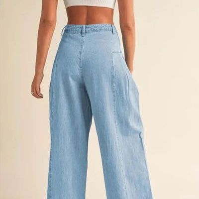 PANTALONES VAQUEROS  CON PLIEGUES LATERALES,HOLGADOS DE CINTURA ALTA PARA MUJER.