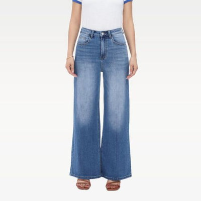 PANTALONES VAQUEROS ELÁSTICOS DE CINTURA ALTA Y PIERNA ANCHA PARA MUJER CON HEBILLA, PANTALONES HOLGADOS, ROPA INTERIOR, ROPA URBANA.