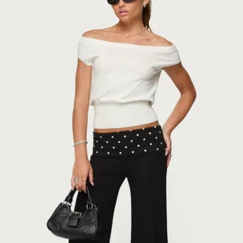 PANTALONES CON PLIEGUES Y LUNARES PARA MUJER