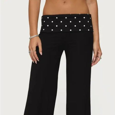 PANTALONES CON PLIEGUES Y LUNARES PARA MUJER