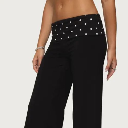 PANTALONES CON PLIEGUES Y LUNARES PARA MUJER