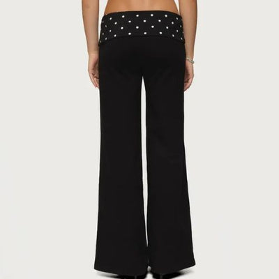 PANTALONES CON PLIEGUES Y LUNARES PARA MUJER