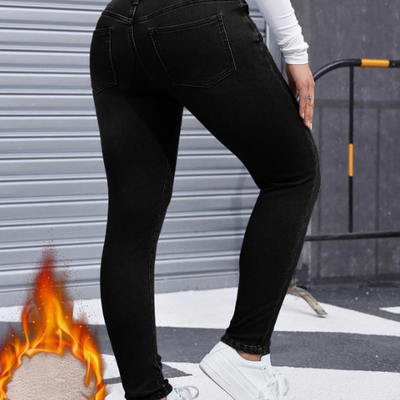 VAQUEROS GRUESOS DE MUJER CON FORRO POLAR DE ALTA ELASTICIDAD, MODA OTOÑO-INVIERNO