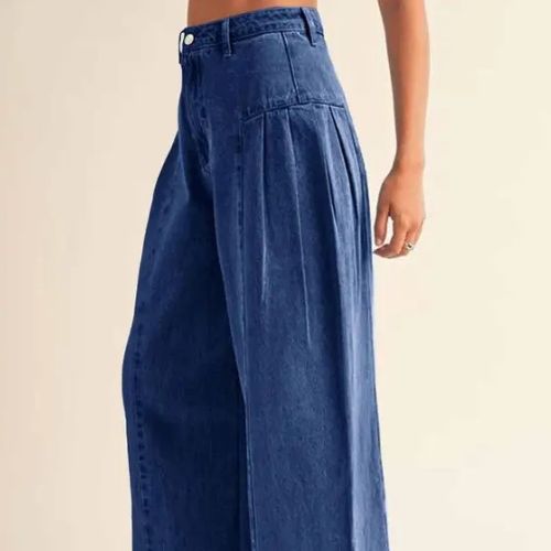 PANTALONES VAQUEROS  CON PLIEGUES LATERALES,HOLGADOS DE CINTURA ALTA PARA MUJER.