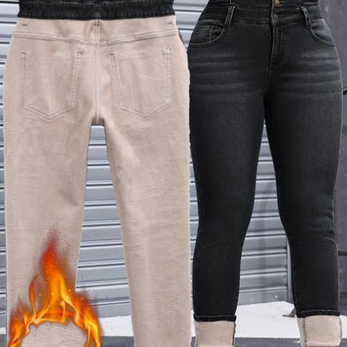 VAQUEROS GRUESOS DE MUJER CON FORRO POLAR DE ALTA ELASTICIDAD, MODA OTOÑO-INVIERNO