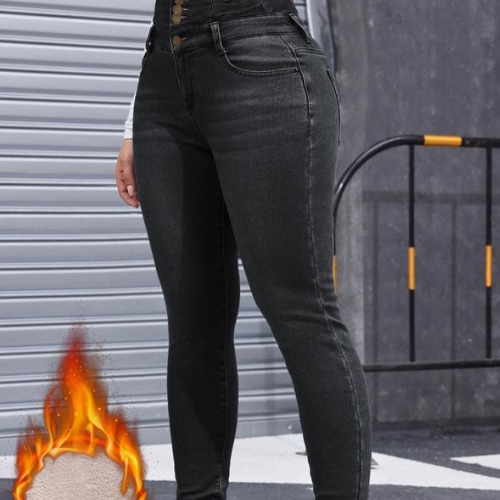 VAQUEROS GRUESOS DE MUJER CON FORRO POLAR DE ALTA ELASTICIDAD, MODA OTOÑO-INVIERNO