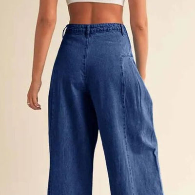 PANTALONES VAQUEROS  CON PLIEGUES LATERALES,HOLGADOS DE CINTURA ALTA PARA MUJER.