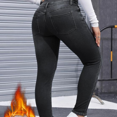 VAQUEROS GRUESOS DE MUJER CON FORRO POLAR DE ALTA ELASTICIDAD, MODA OTOÑO-INVIERNO